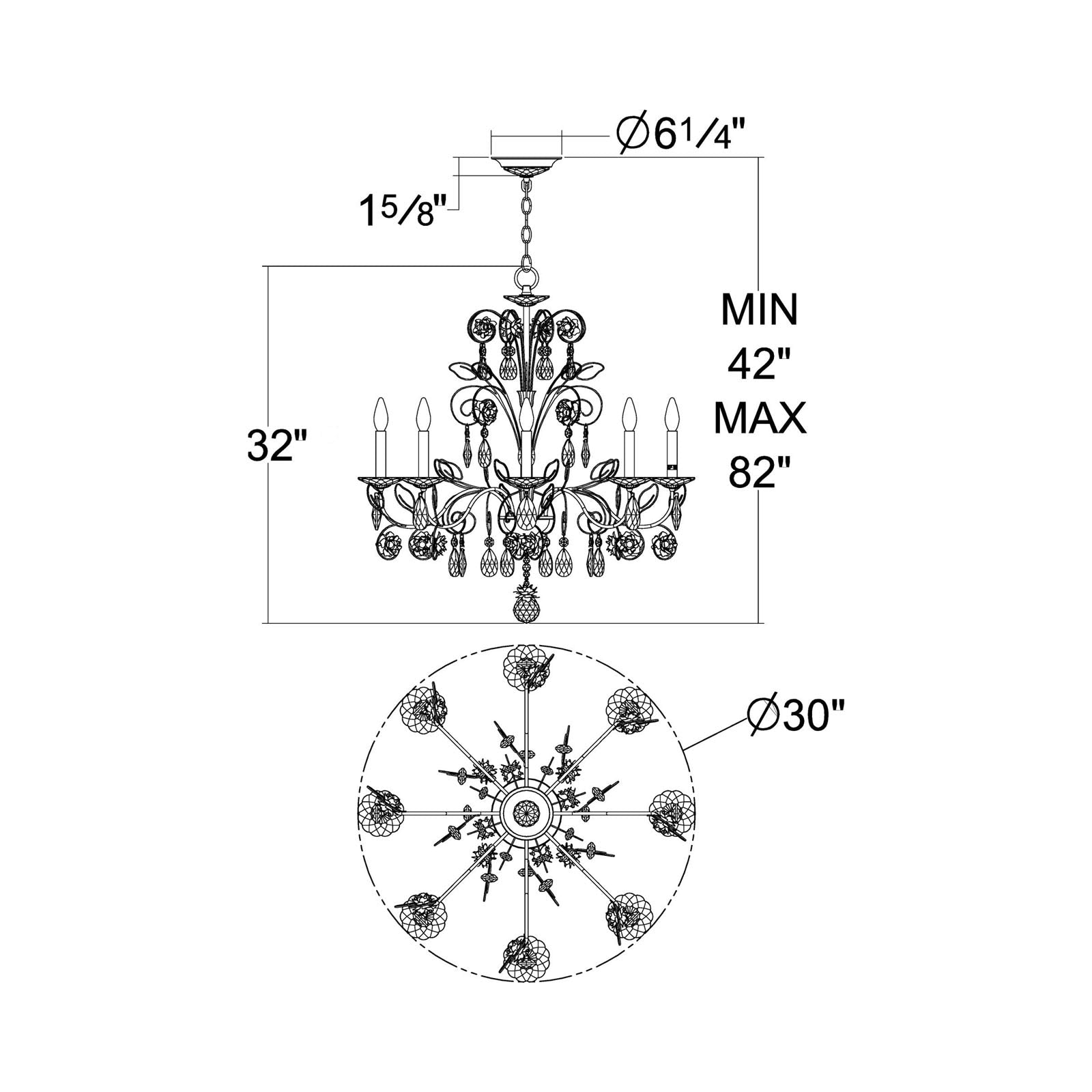 Camellia Chandelier - line drawing.
