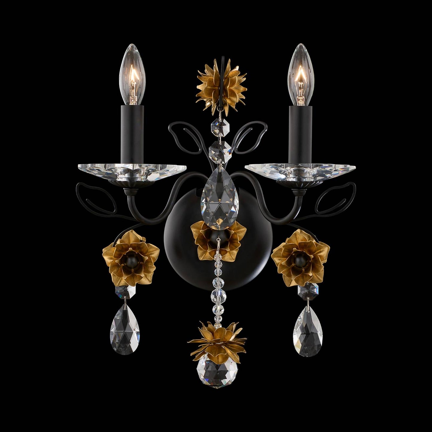 Camellia Wall Light in Black/Heirloom Gold.