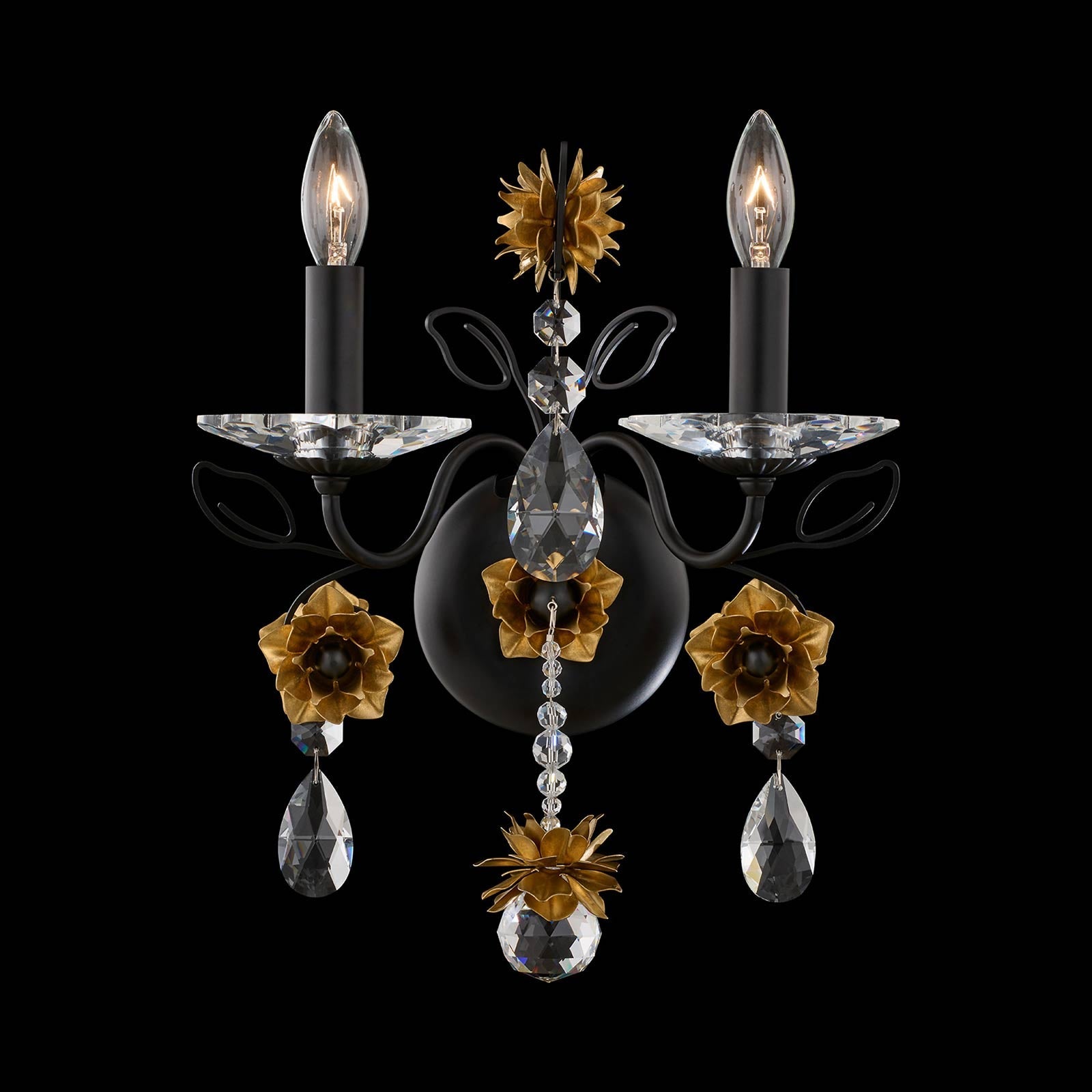 Camellia Wall Light in Black/Heirloom Gold.