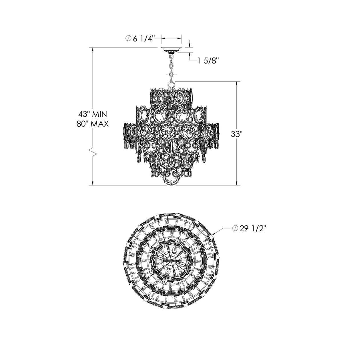 Concetta Chandelier - line drawing.