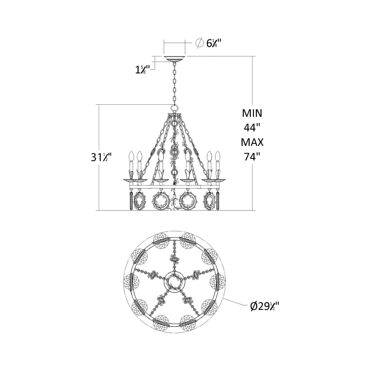 Concetta Ring Chandelier - line drawing.
