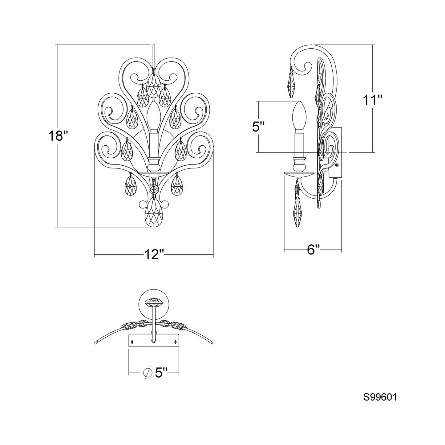 Conclave Wall Light - line drawing.