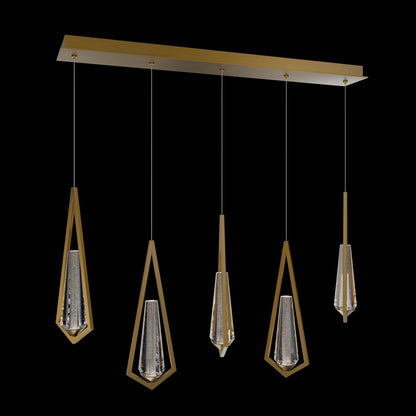Devotion Linear LED Multi Light Pendant Light in Aged Brass (5-Light).