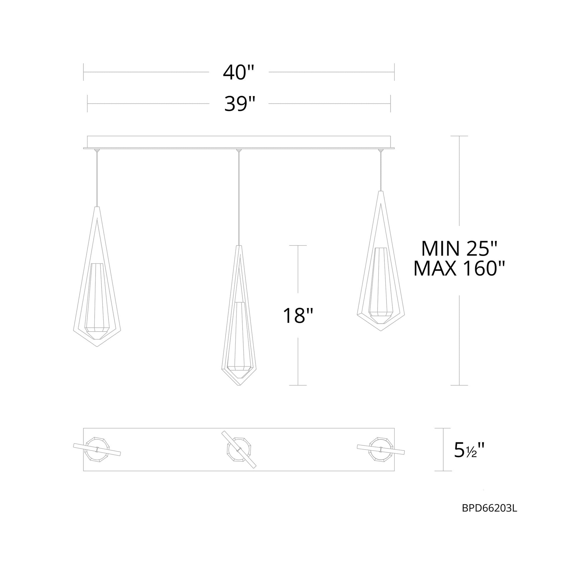 Devotion Linear LED Multi Light Pendant Light - line drawing.