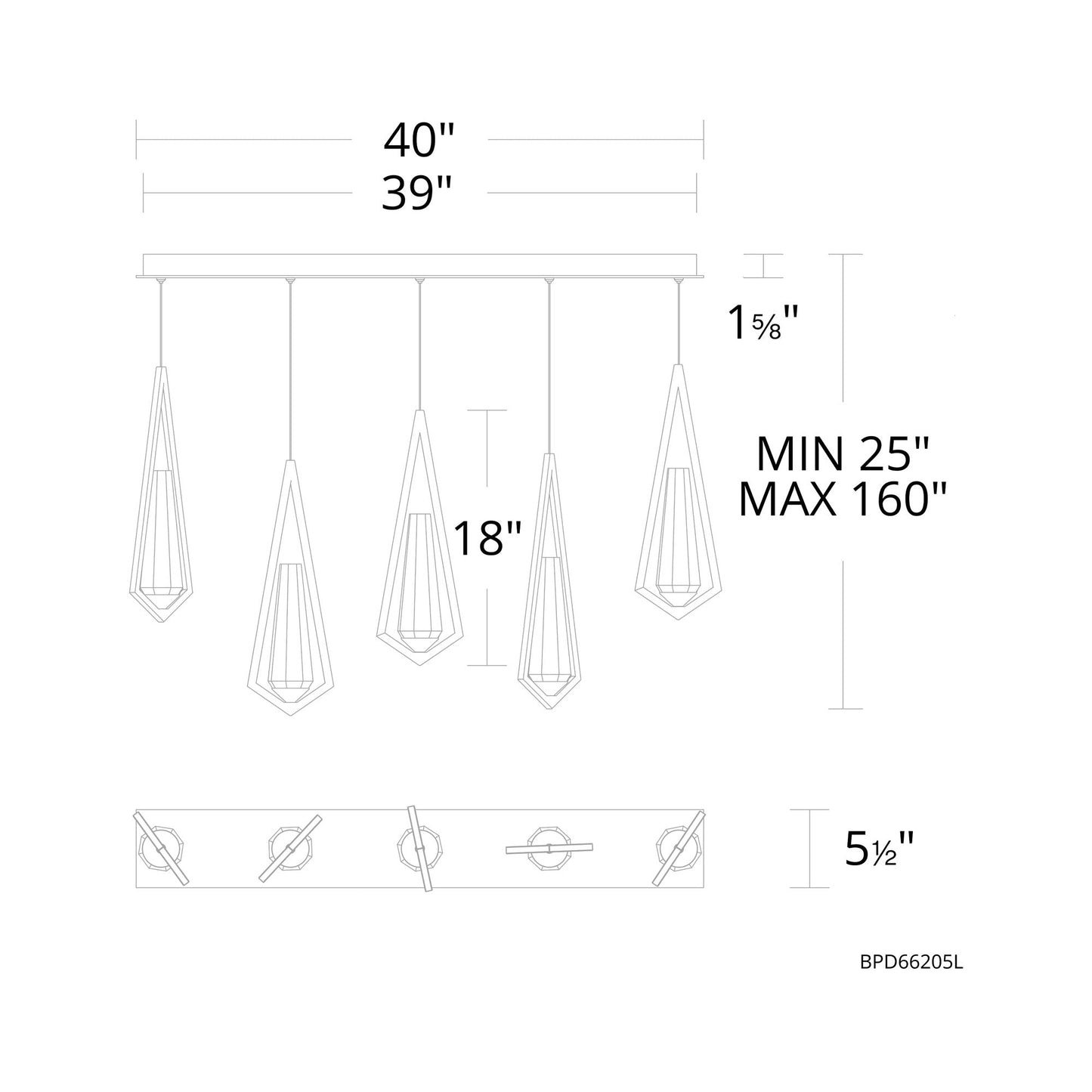 Devotion Linear LED Multi Light Pendant Light - line drawing.