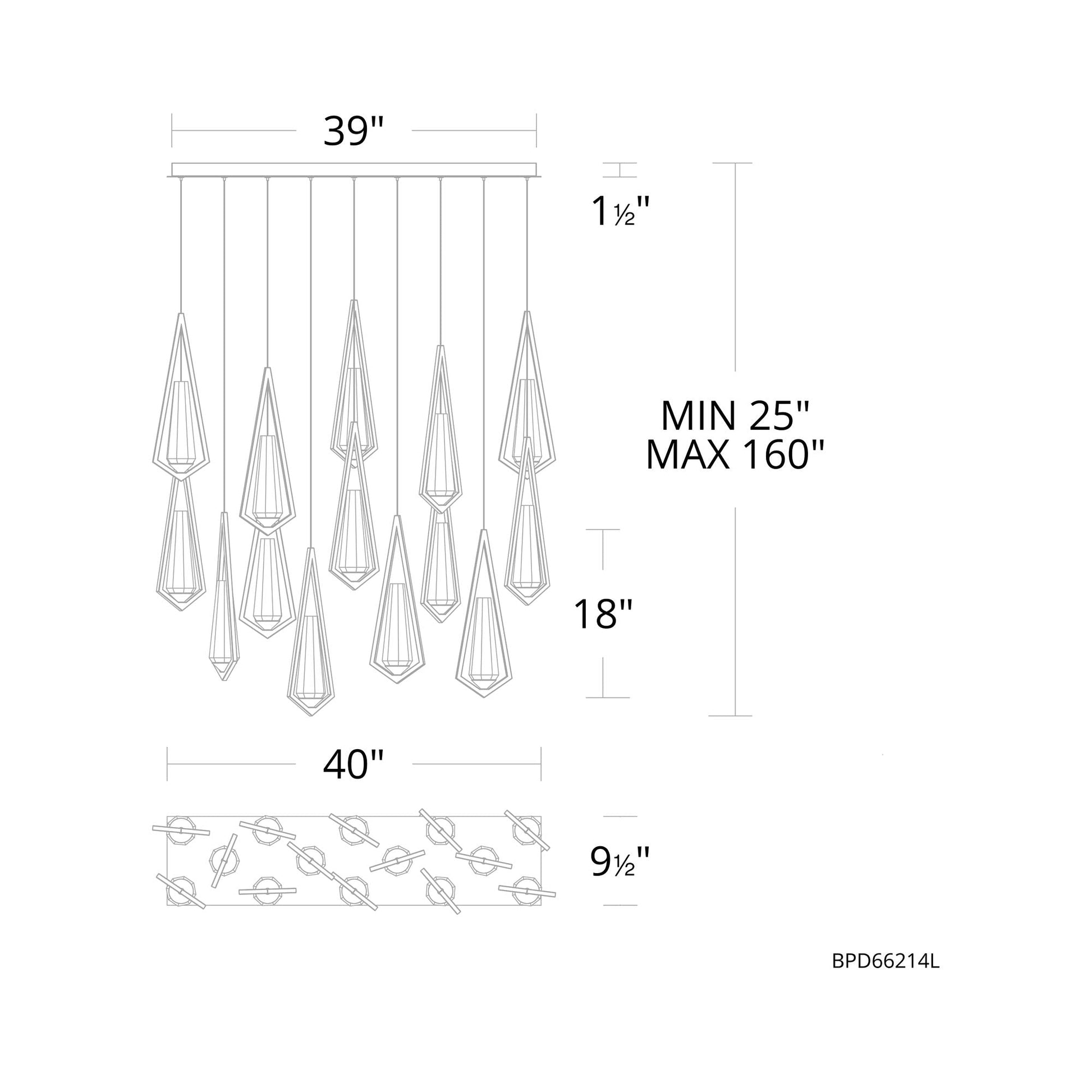 Devotion Linear LED Multi Light Pendant Light - line drawing.
