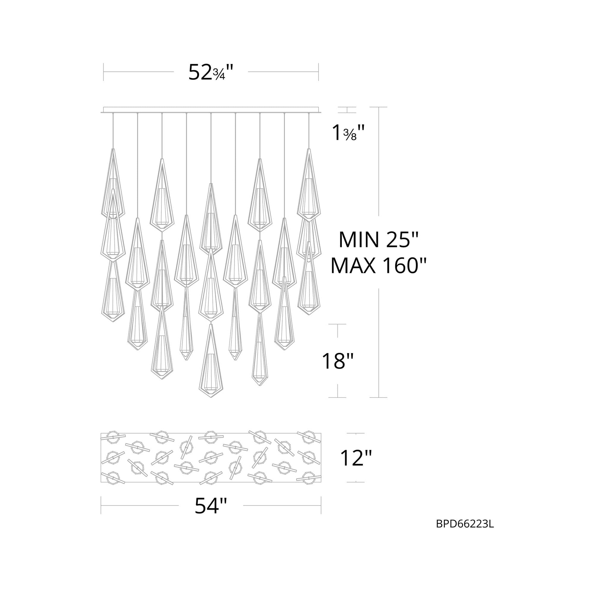 Devotion Linear LED Multi Light Pendant Light - line drawing.