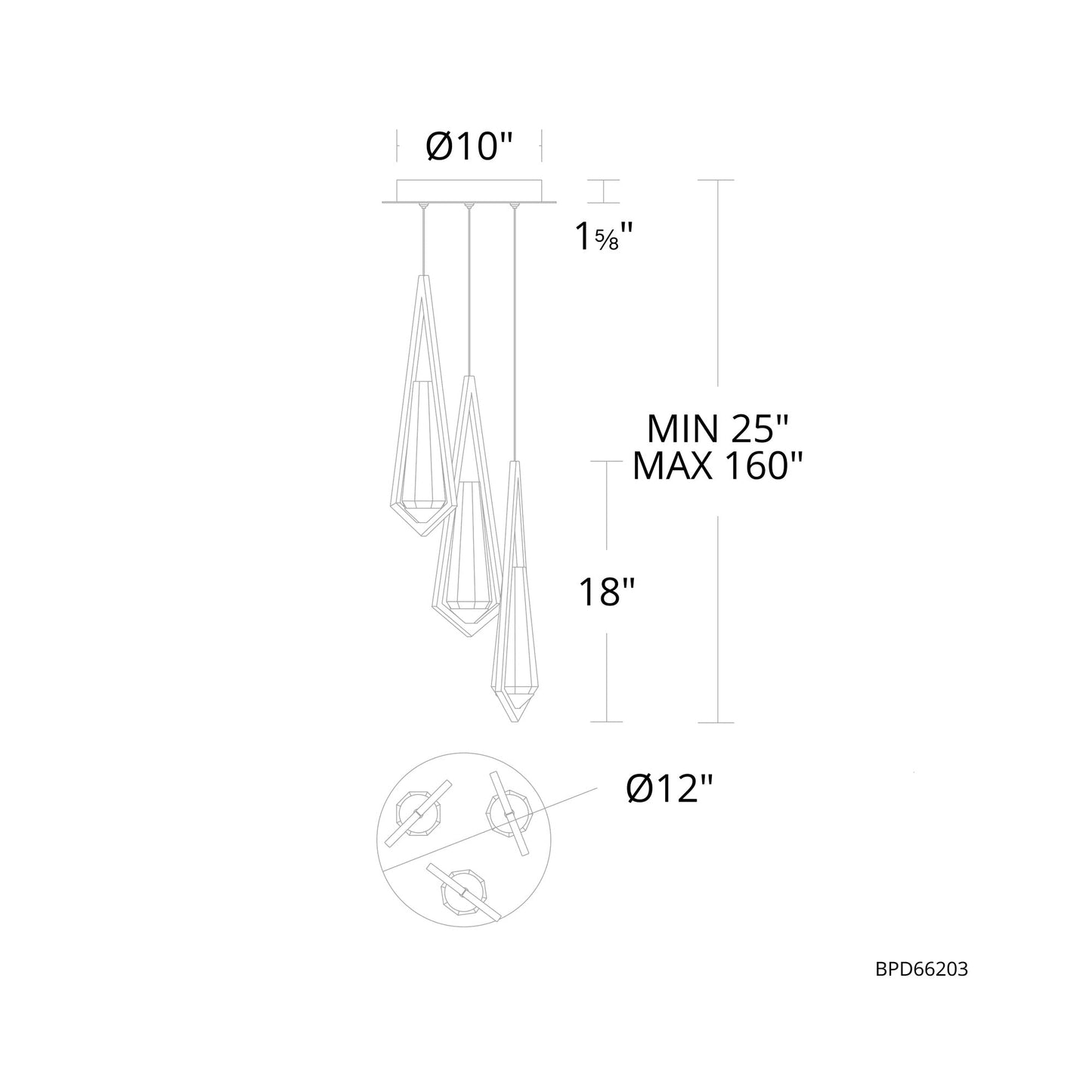 Devotion Round LED Multi Light Pendant Light - line drawing.