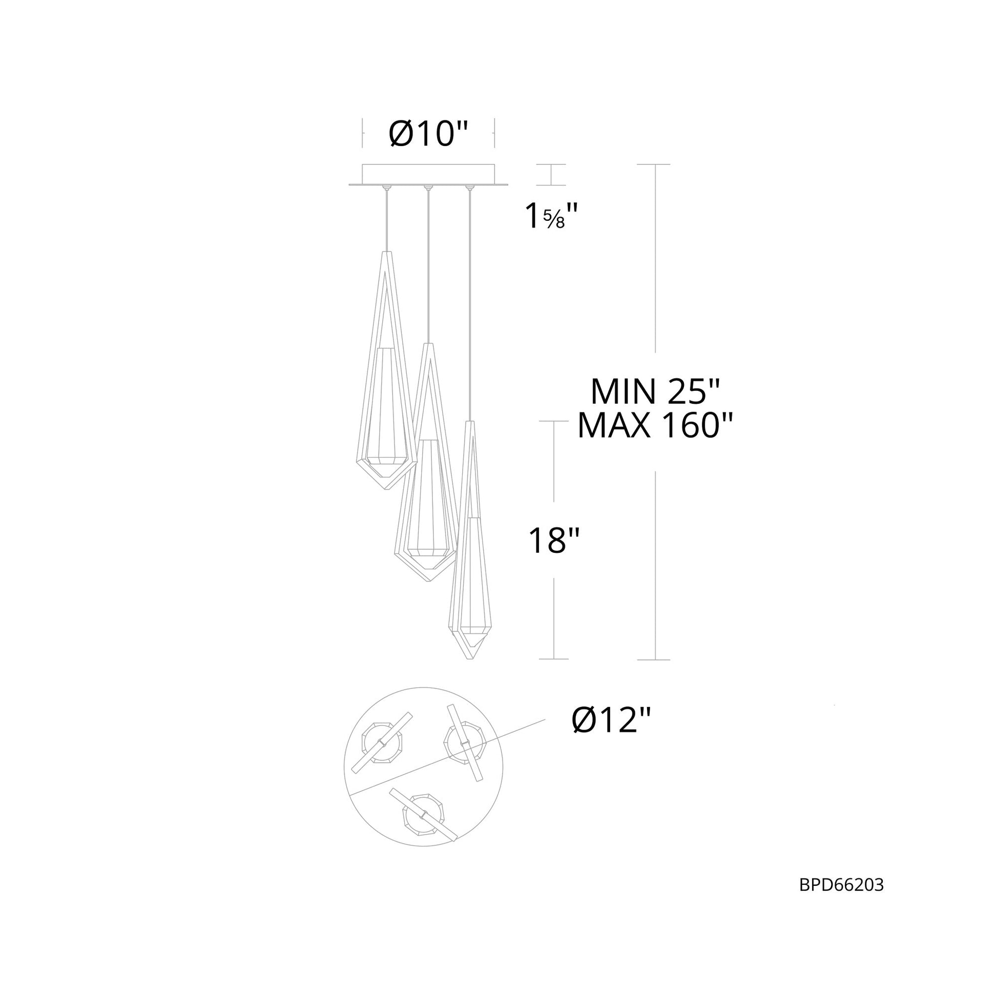 Devotion Round LED Multi Light Pendant Light - line drawing.