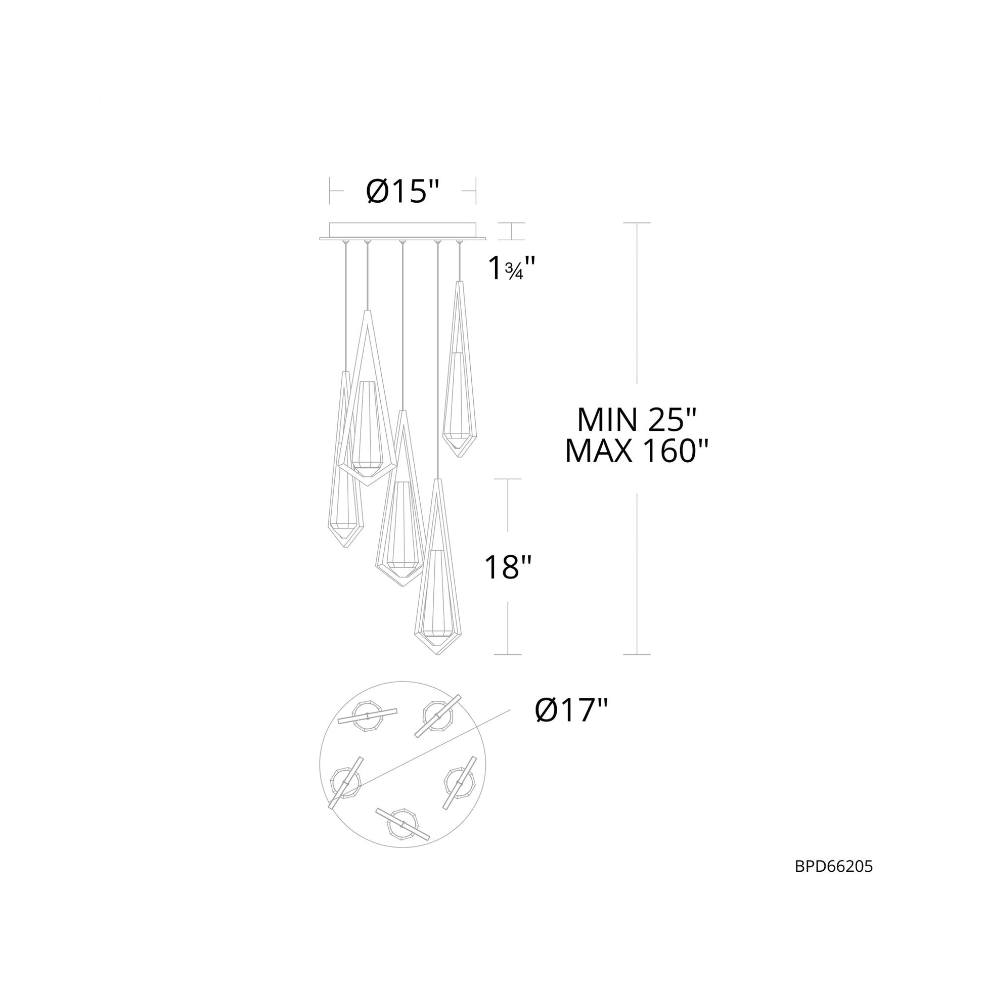 Devotion Round LED Multi Light Pendant Light - line drawing.