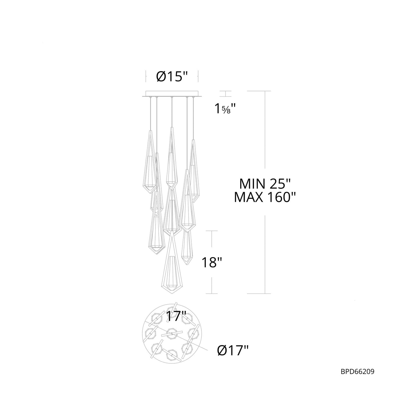 Devotion Round LED Multi Light Pendant Light - line drawing.