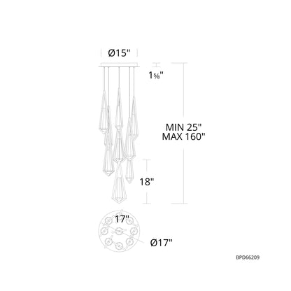 Devotion Round LED Multi Light Pendant Light - line drawing.