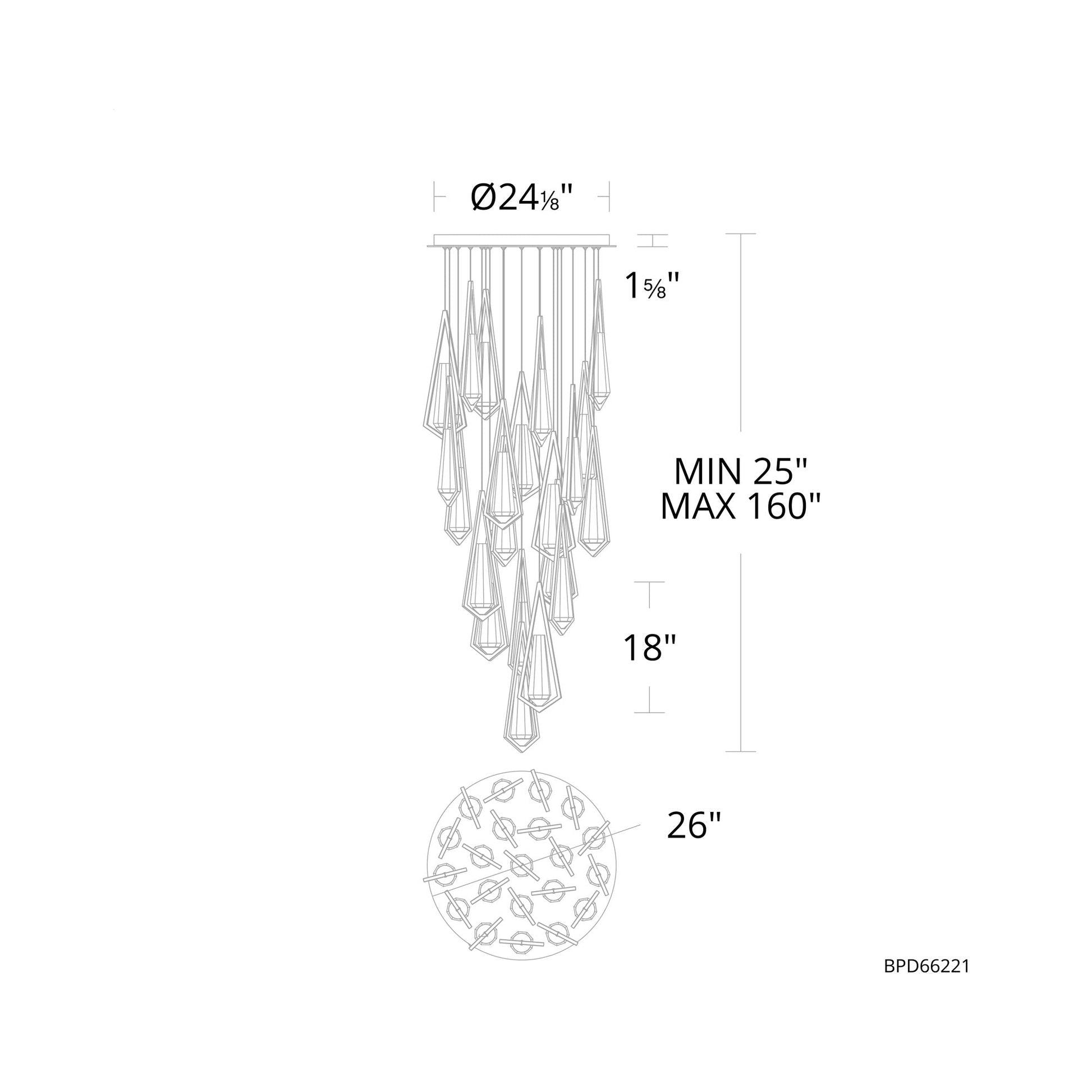 Devotion Round LED Multi Light Pendant Light - line drawing.