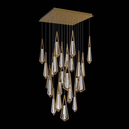Devotion Square LED Multi Light Pendant Light in Aged Brass (25-Light).
