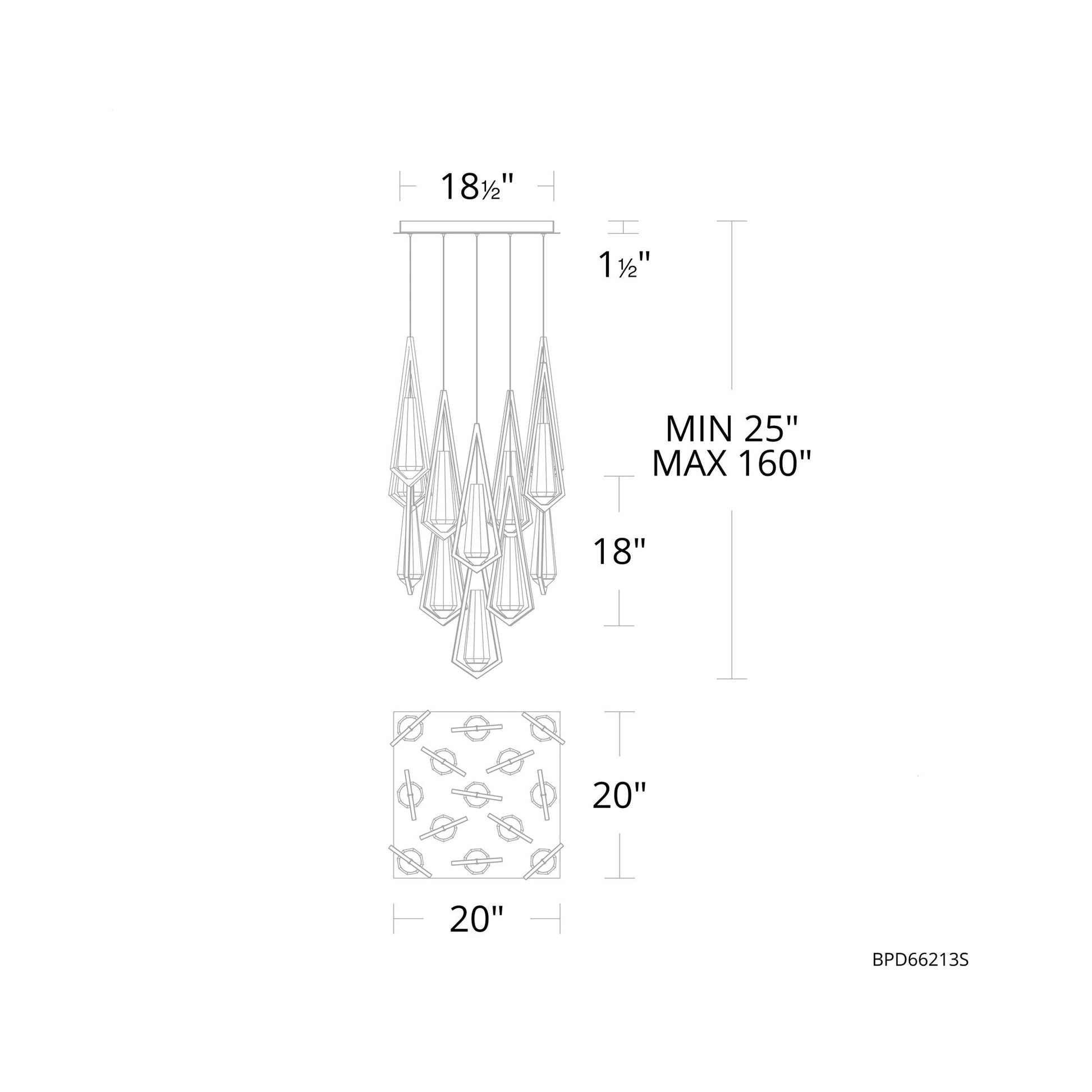 Devotion Square LED Multi Light Pendant Light - line drawing.