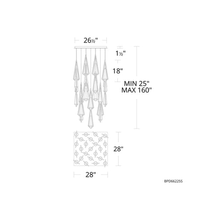 Devotion Square LED Multi Light Pendant Light - line drawing.