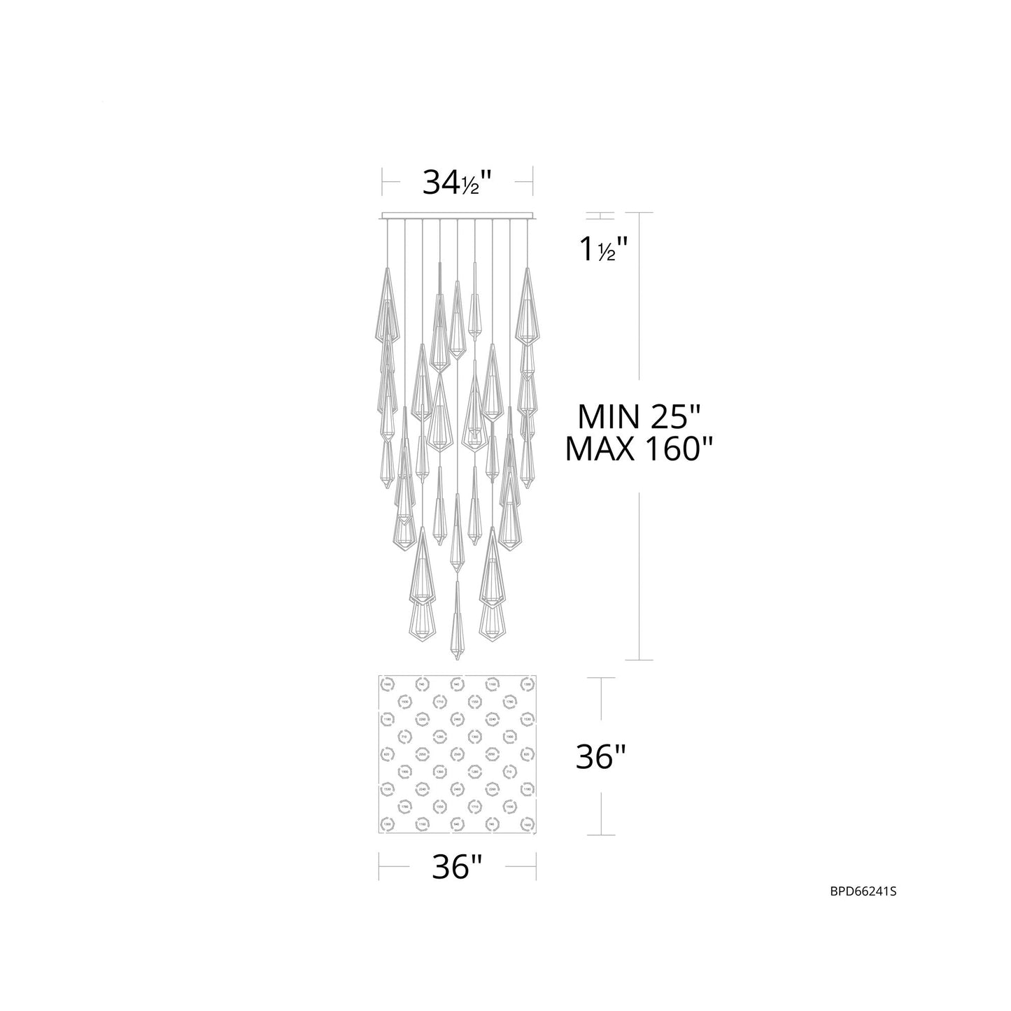 Devotion Square LED Multi Light Pendant Light - line drawing.