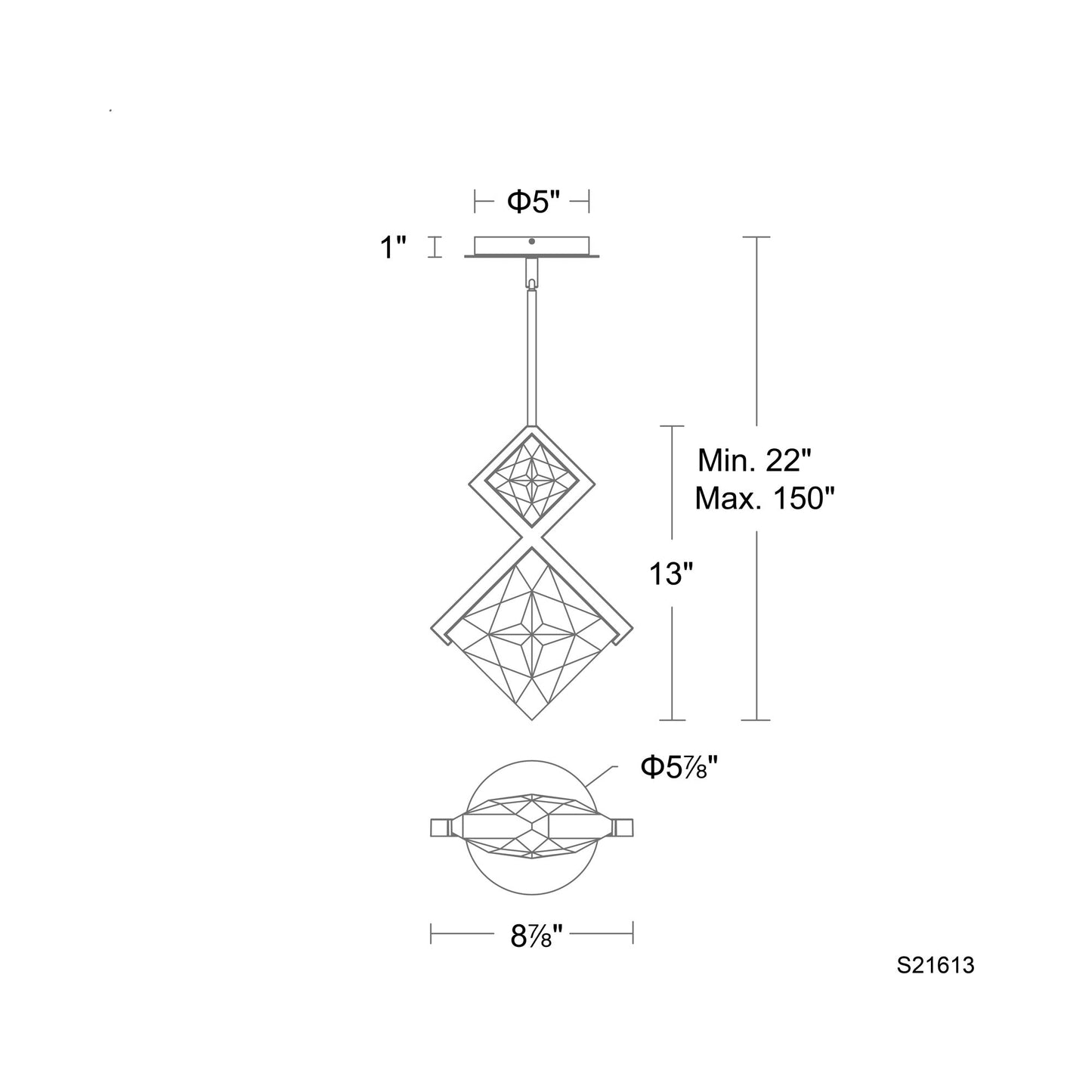 Diadem Mini LED Pendant Light - line drawing.