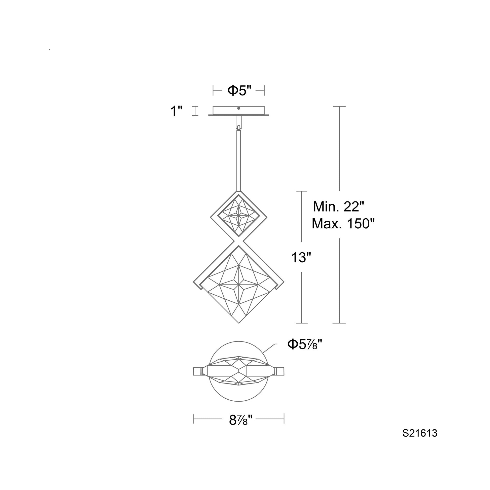 Diadem Mini LED Pendant Light - line drawing.