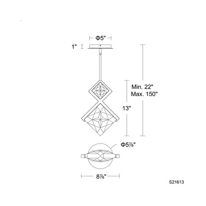 Diadem Mini LED Pendant Light - line drawing.