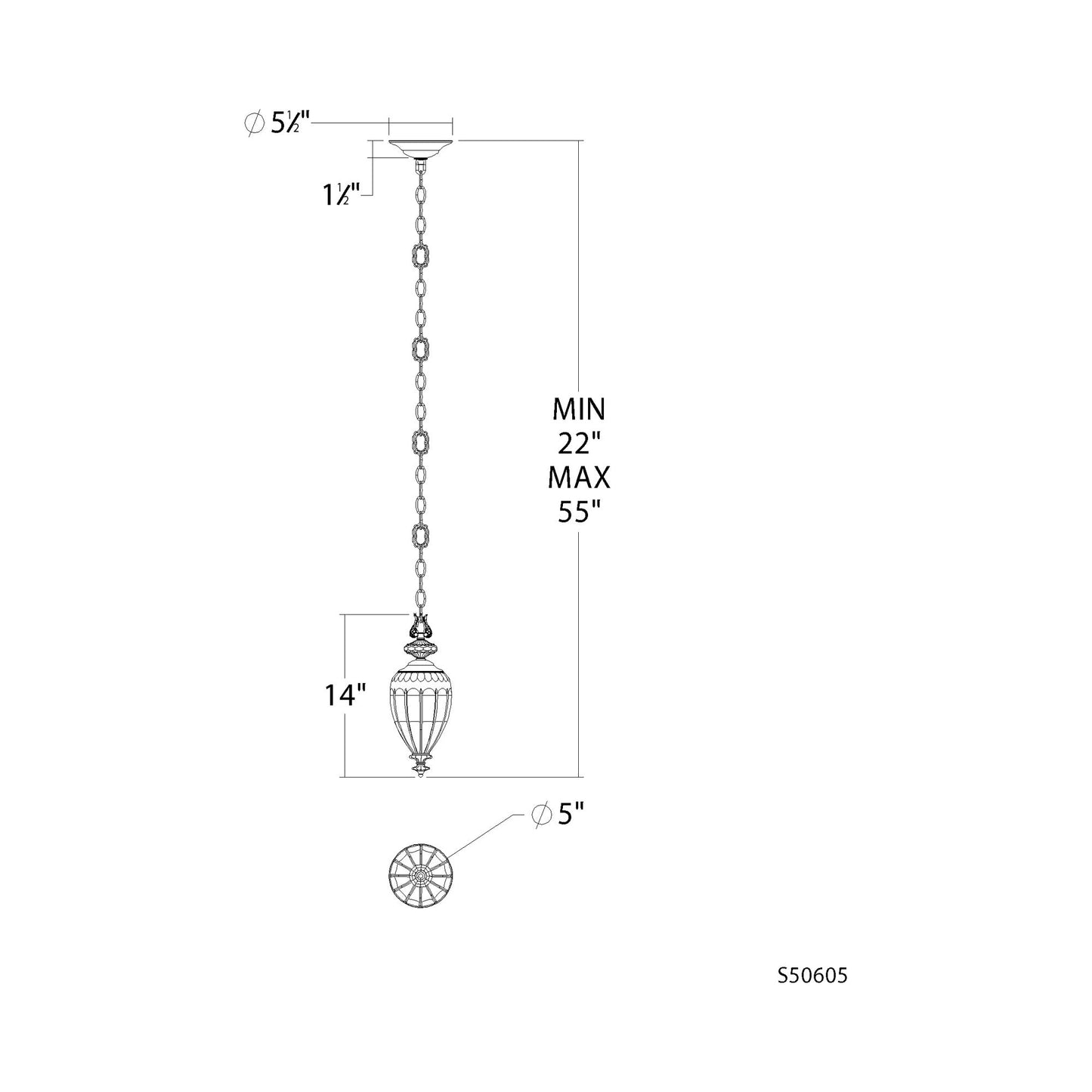 Dyana Mini Pendant Light - line drawing.