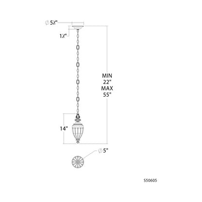 Dyana Mini Pendant Light - line drawing.