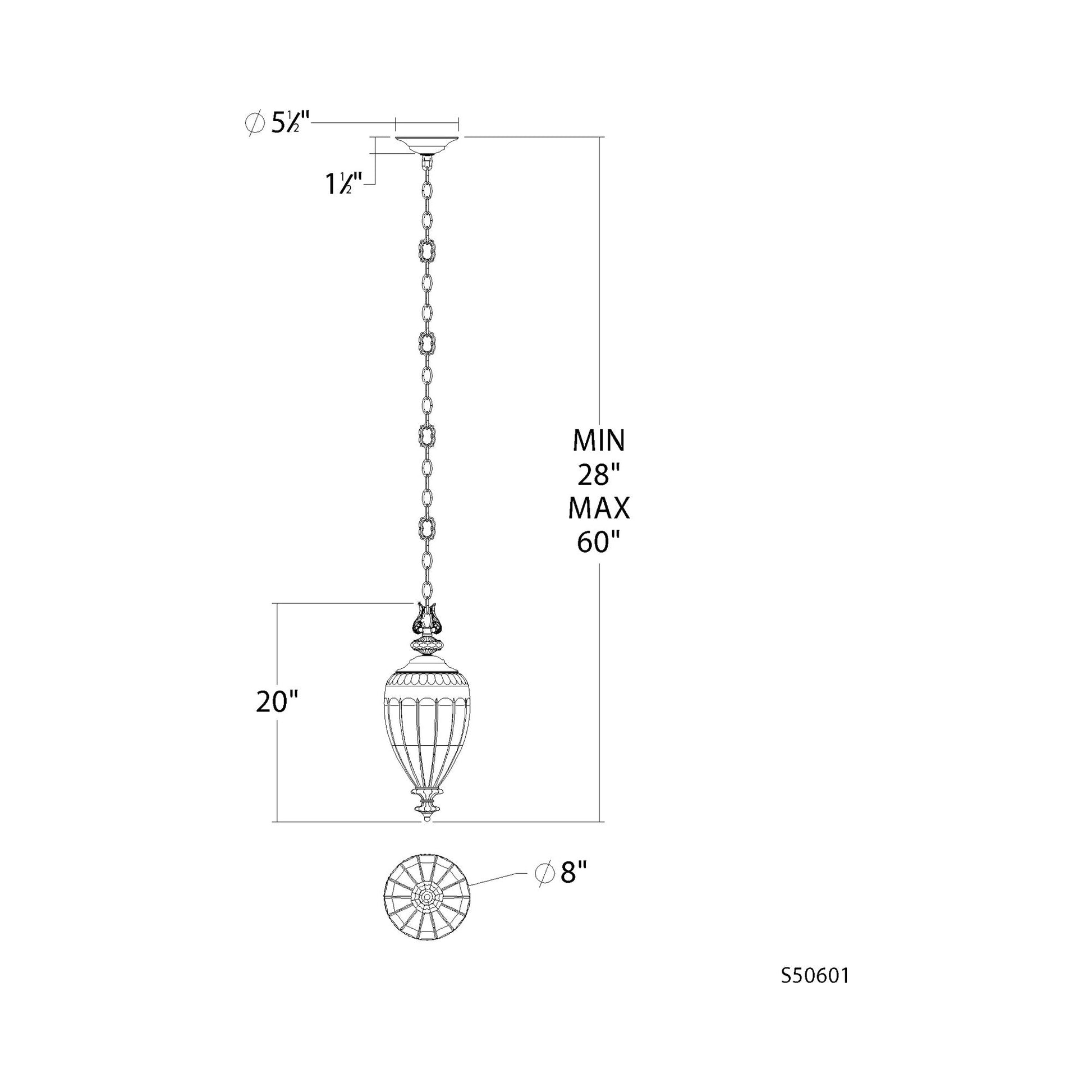 Dyana Mini Pendant Light - line drawing.
