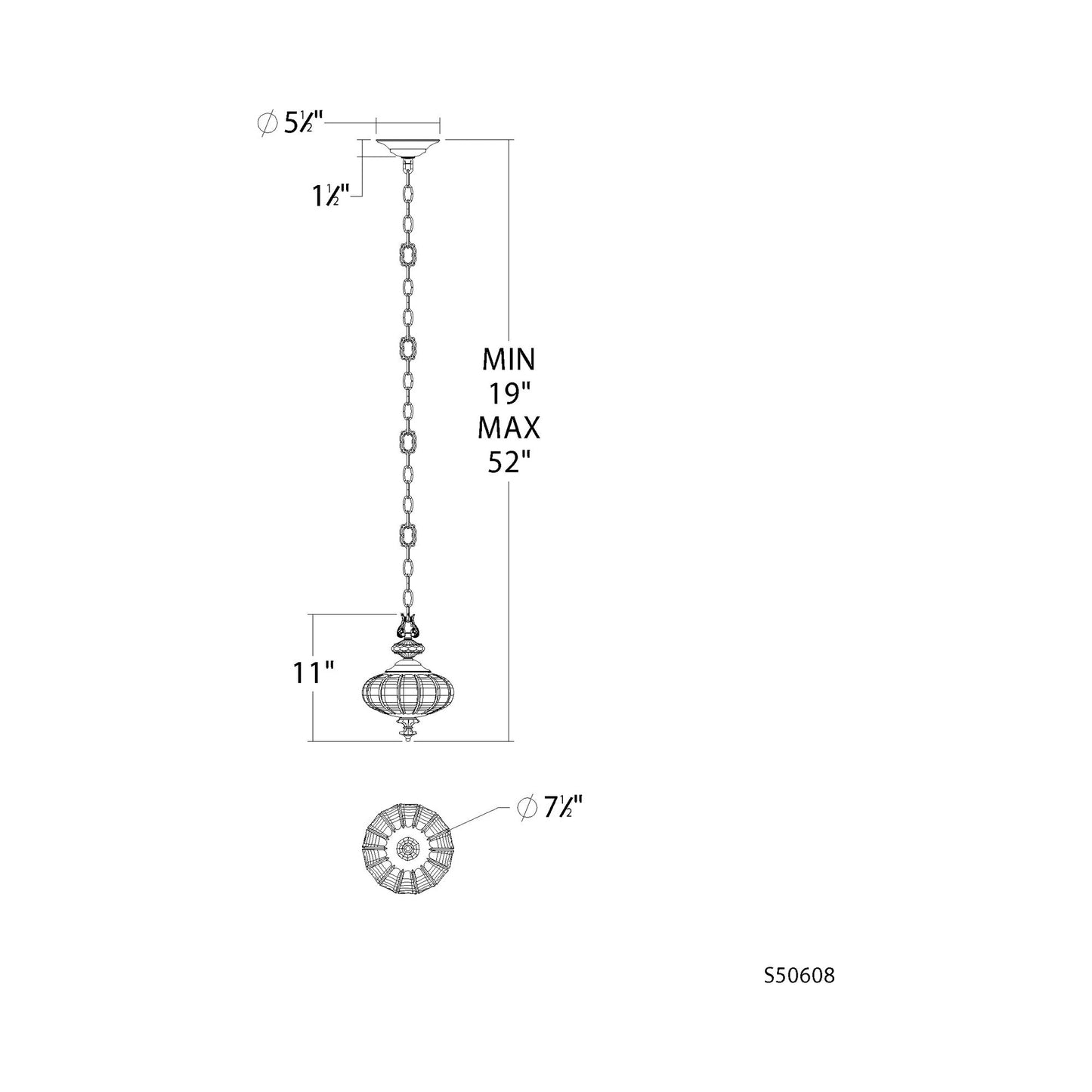 Dyana Single Mini Pendant Light - line drawing.