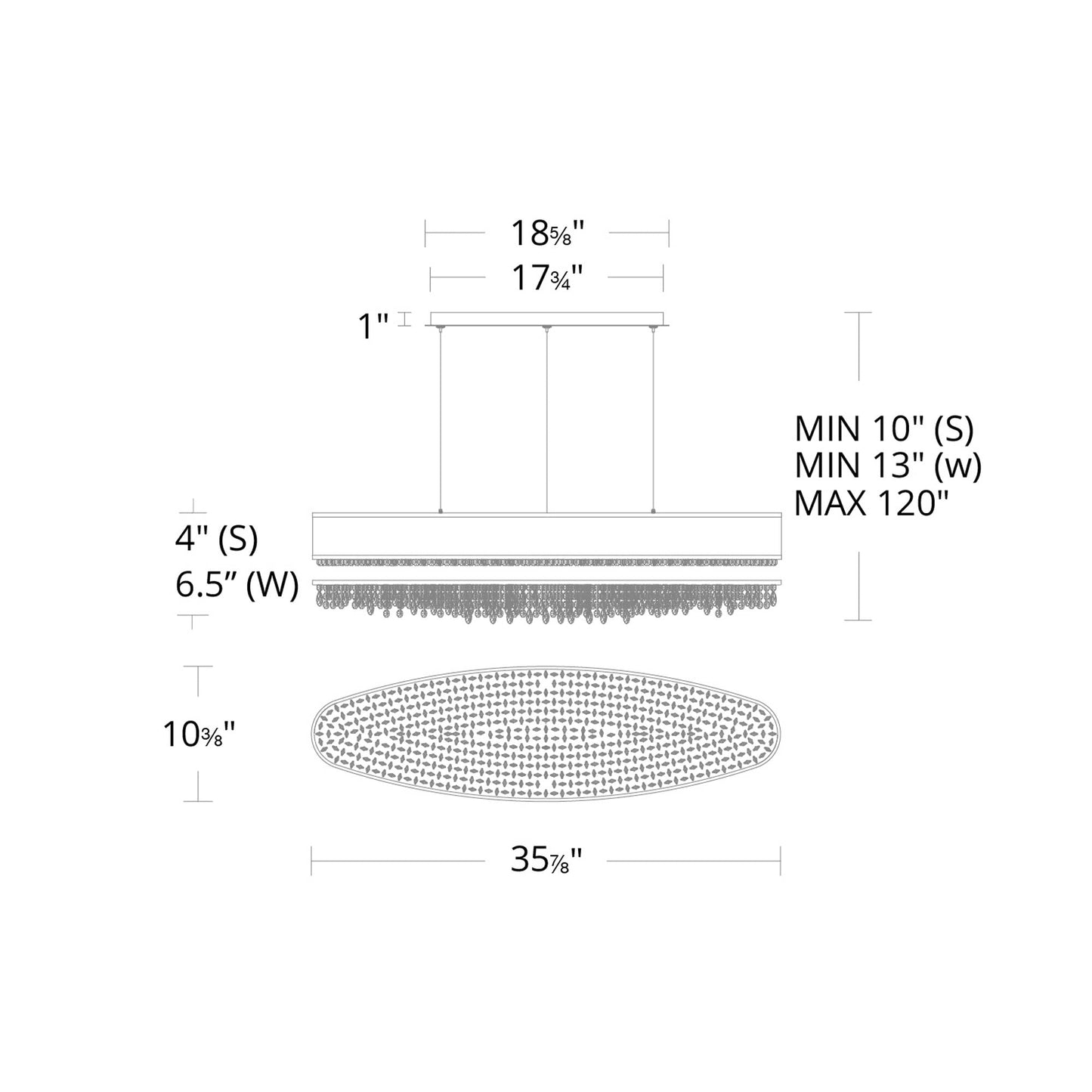 Eclyptix LED Linear Pendant Light - line drawing.