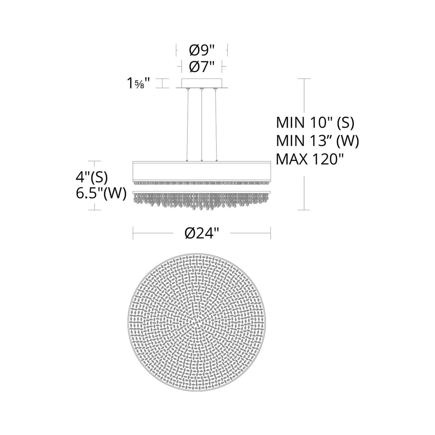 Eclyptix LED Pendant Light - line drawing.