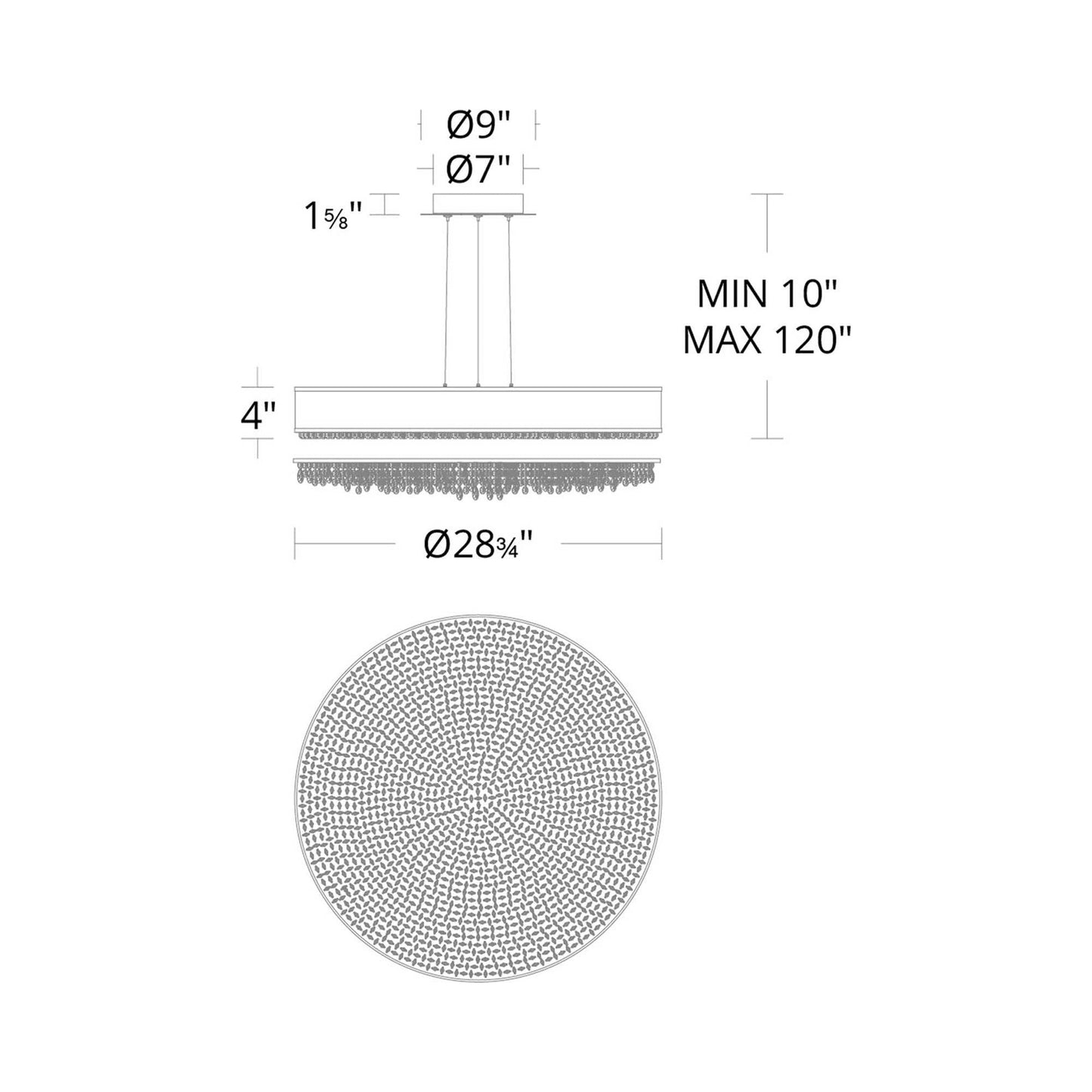 Eclyptix LED Pendant Light - line drawing.