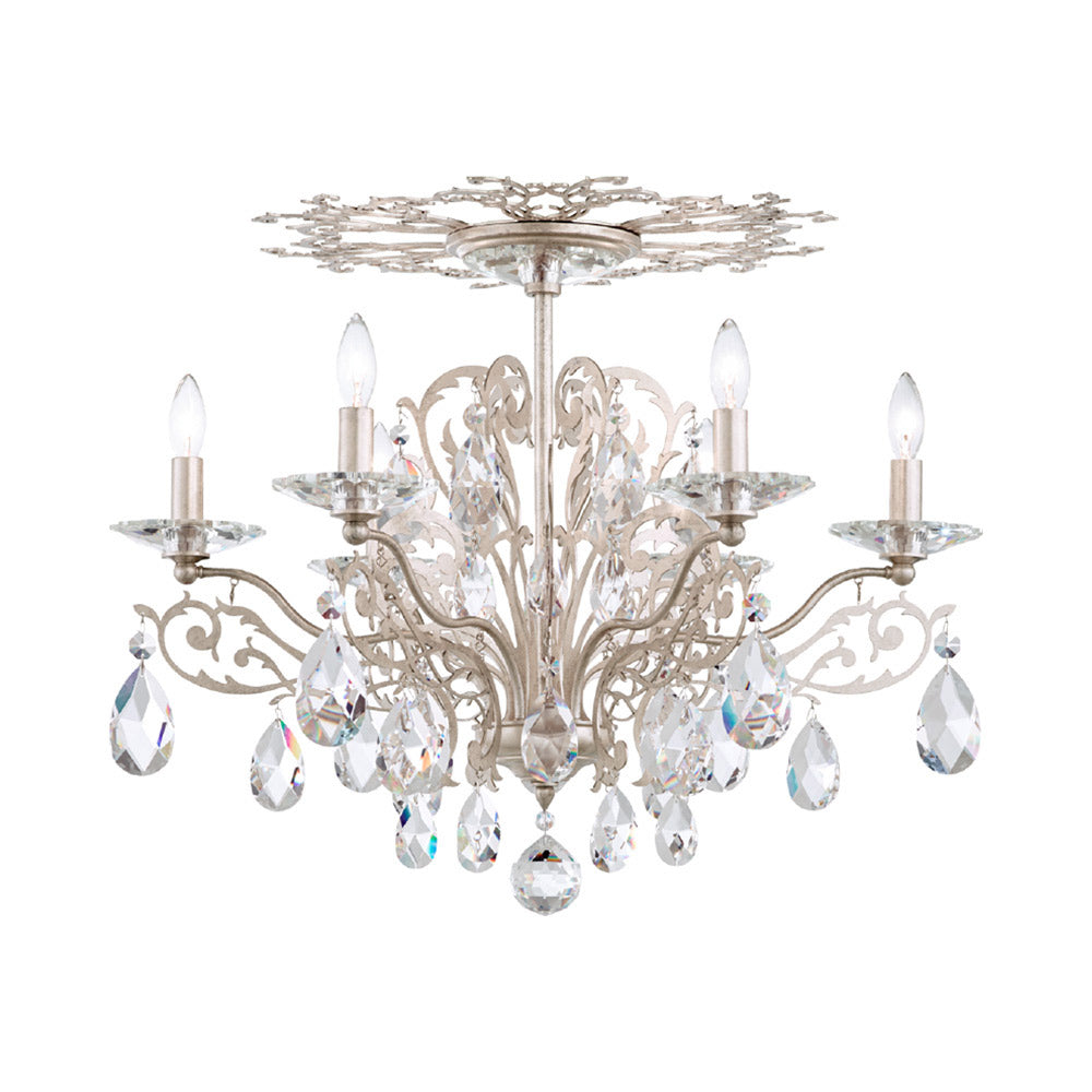 Filigrae Semi Flush Mount Ceiling Light in Antique Silver.
