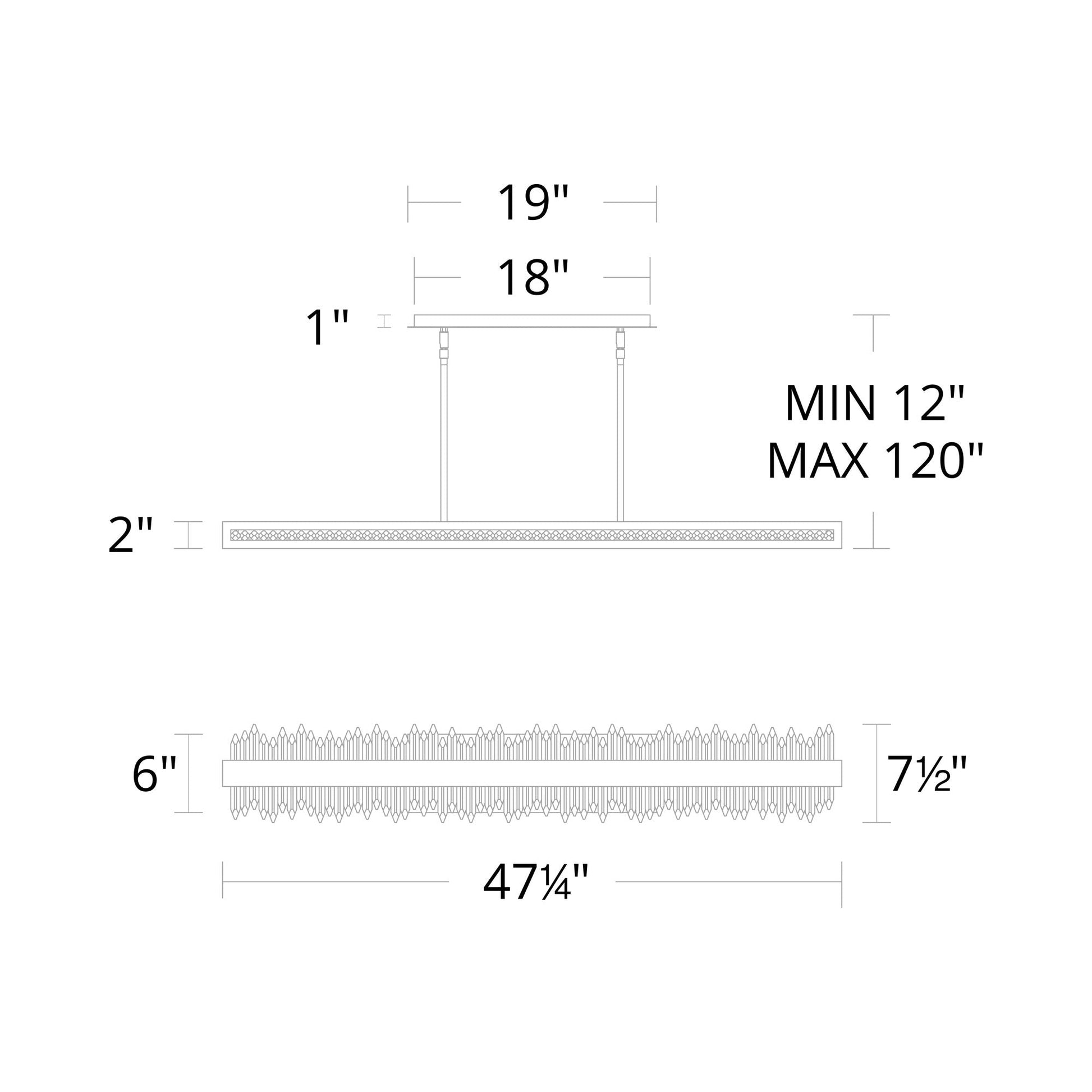 Frozen Linear LED Pendant Light - line drawing.