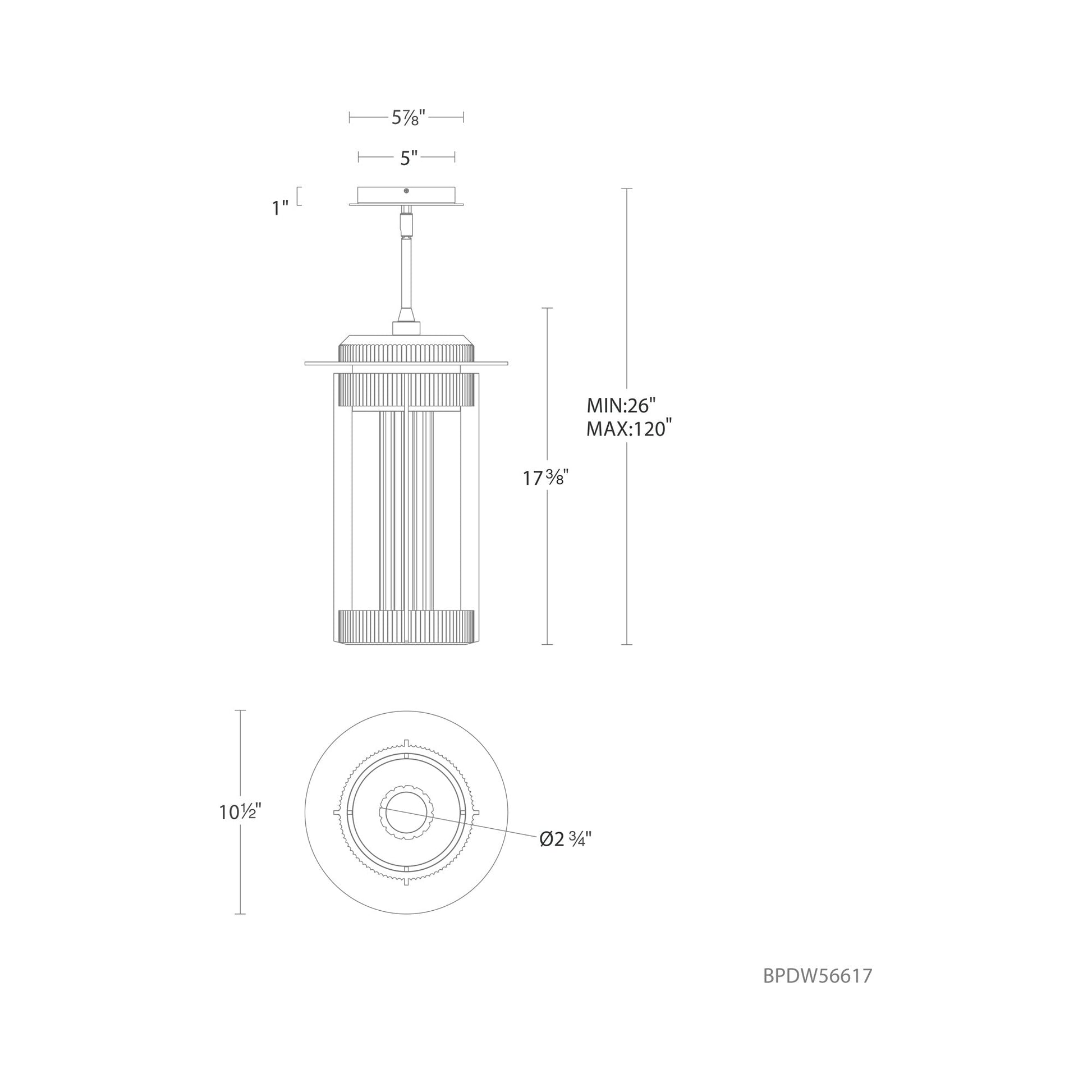 Gainey Outdoor LED Pendant Light - line drawing.