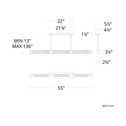 Guild Linear LED Pendant Light - line drawing.