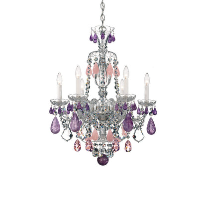 Hamilton Rock Crystal Chandelier in Polished Silver (Amethyst/Rose/Clear Rock Crystal/6-Light).