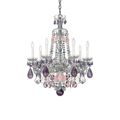 Hamilton Rock Crystal Chandelier in Polished Silver (Amethyst/Rose/Clear Rock Crystal/7-Light).