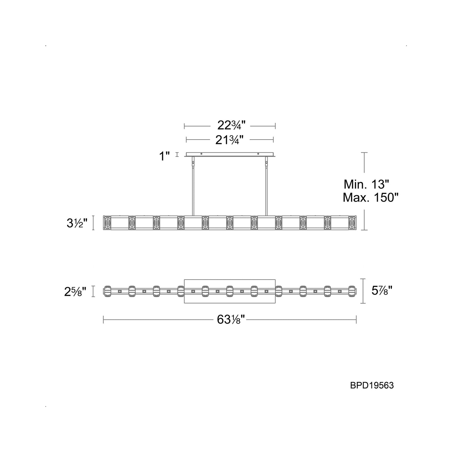 Jounce Linear LED Pendant Light - line drawing.