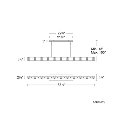 Jounce Linear LED Pendant Light - line drawing.