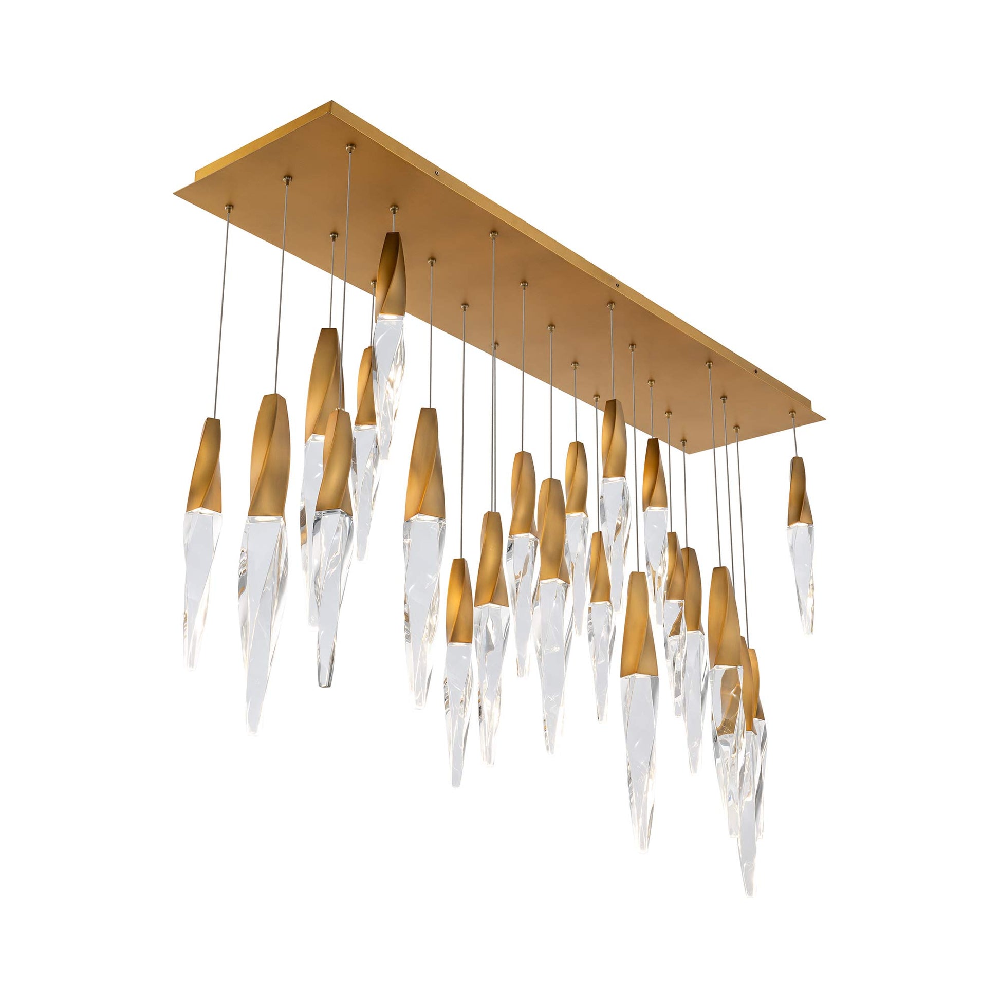 Kindjal Linear LED Multi Pendant Light in Aged Brass (23-Light).