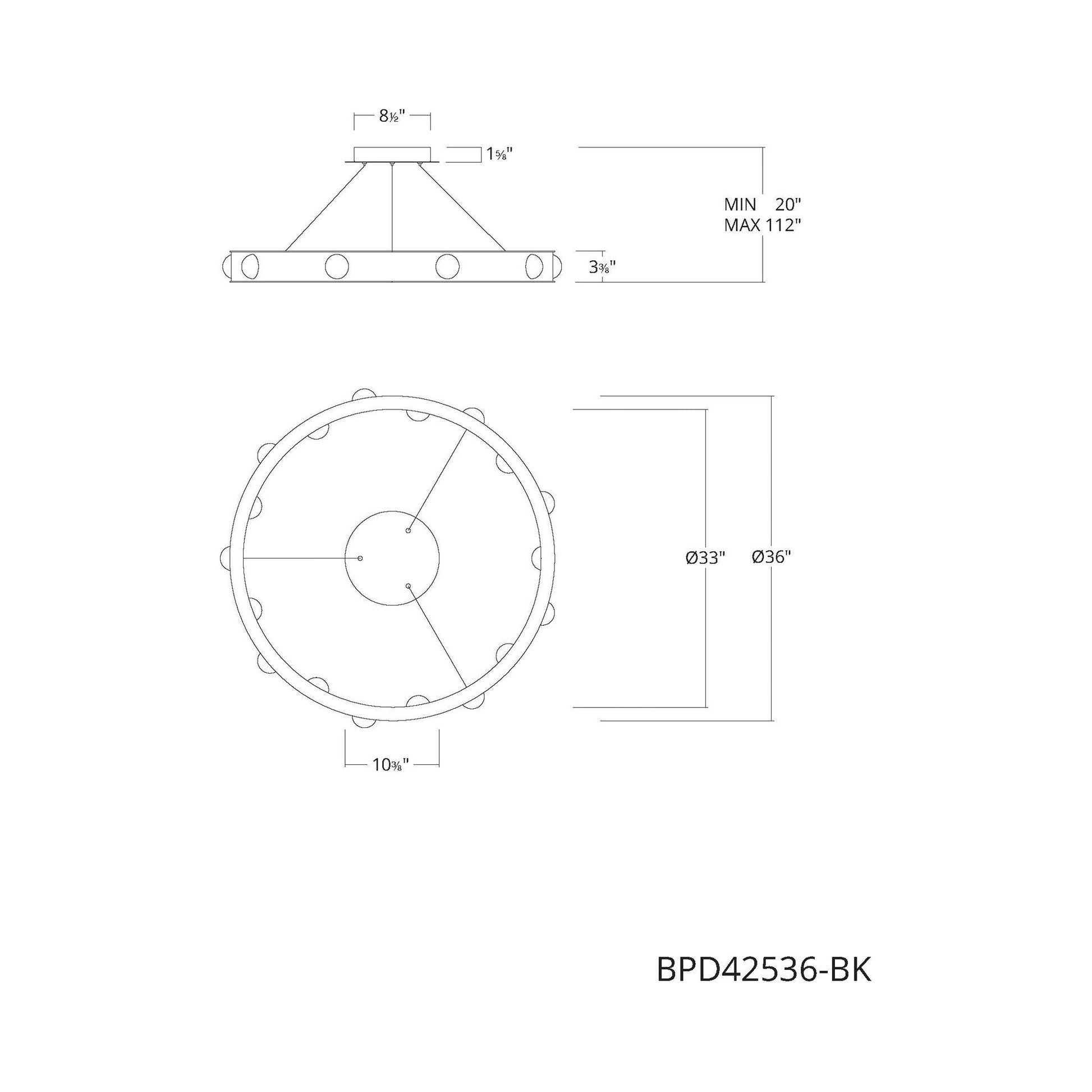Kollard LED Pendant Light - line drawing.