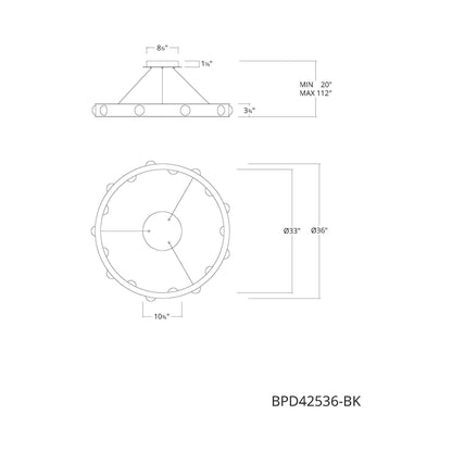 Kollard LED Pendant Light - line drawing.