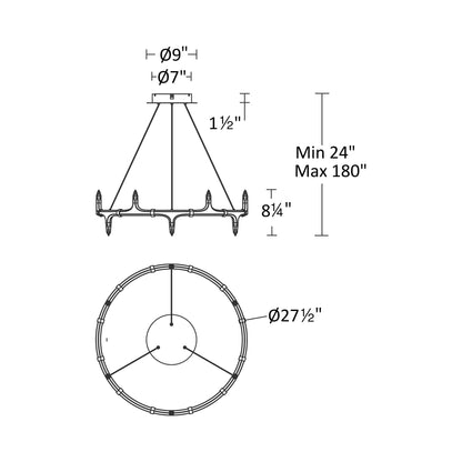 Kornel LED Pendant Light - line drawing.