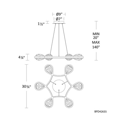 Kragen LED Pendant Light - line drawing.