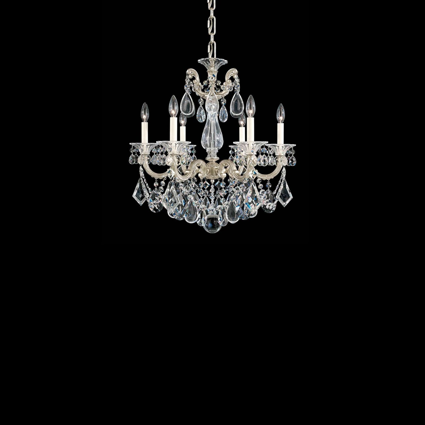 La Scala Chandelier in Antique Silver/Heritage Handcut Crystal (25-Inch).