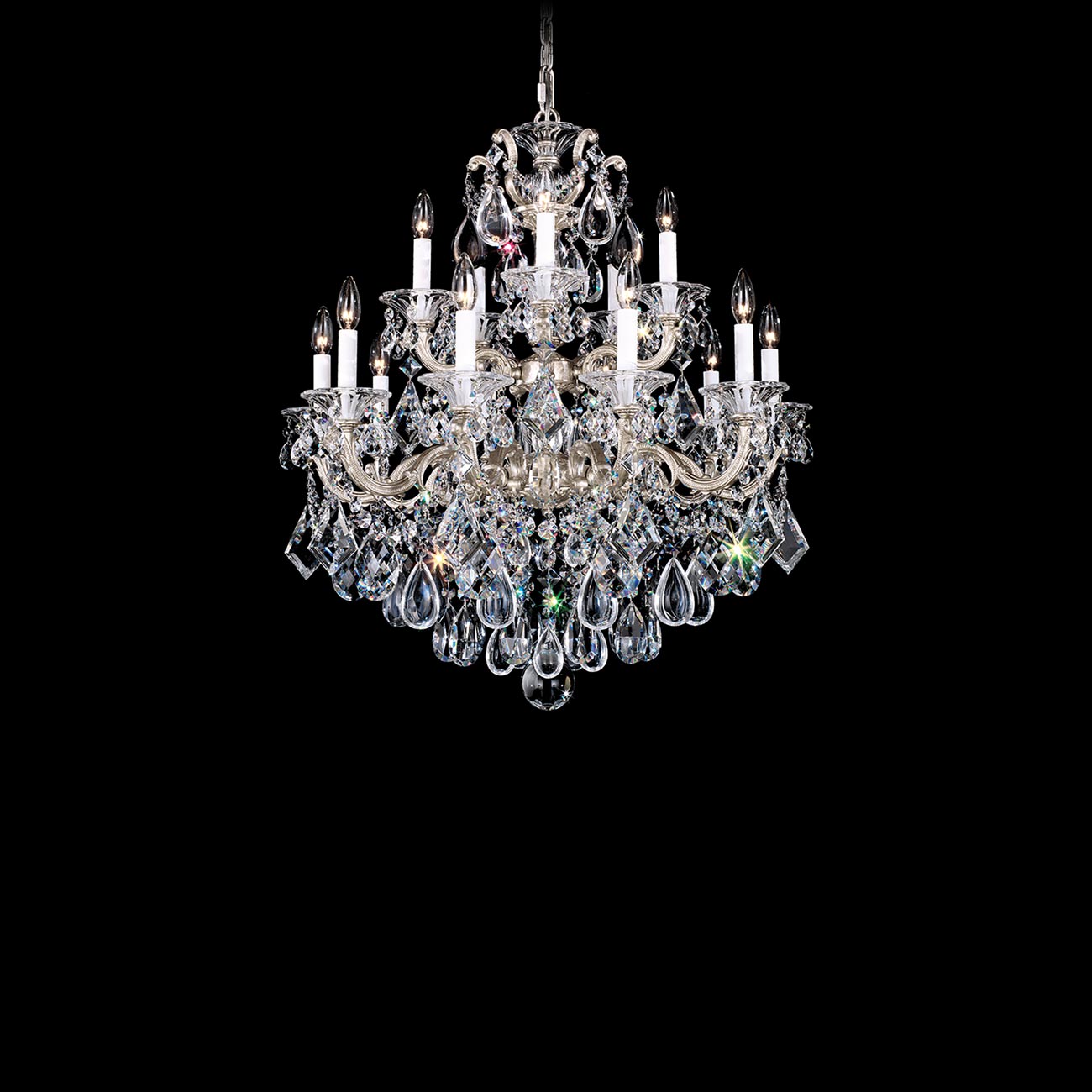La Scala Chandelier in Antique Silver/Heritage Handcut Crystal (32-Inch).