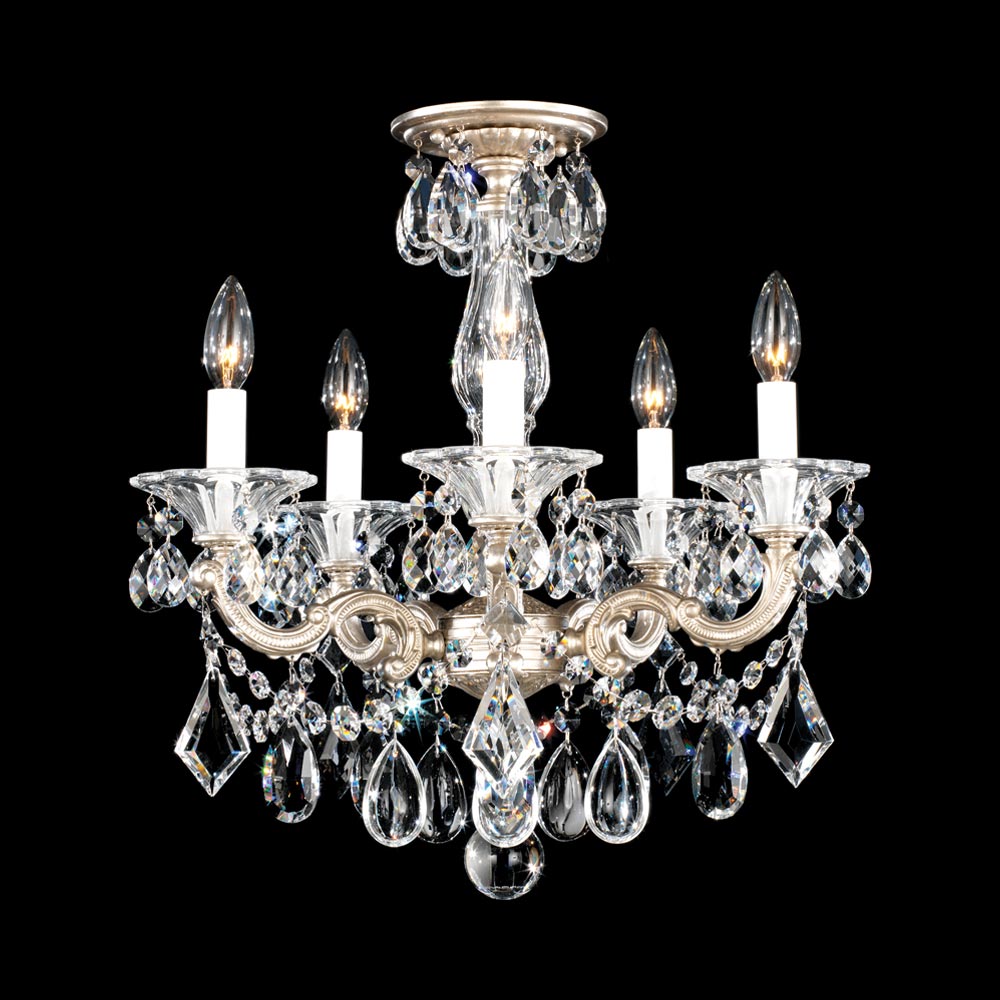 La Scala Semi Flush Mount Ceiling Light in Antique Silver (Heritage Handcut Crystal).