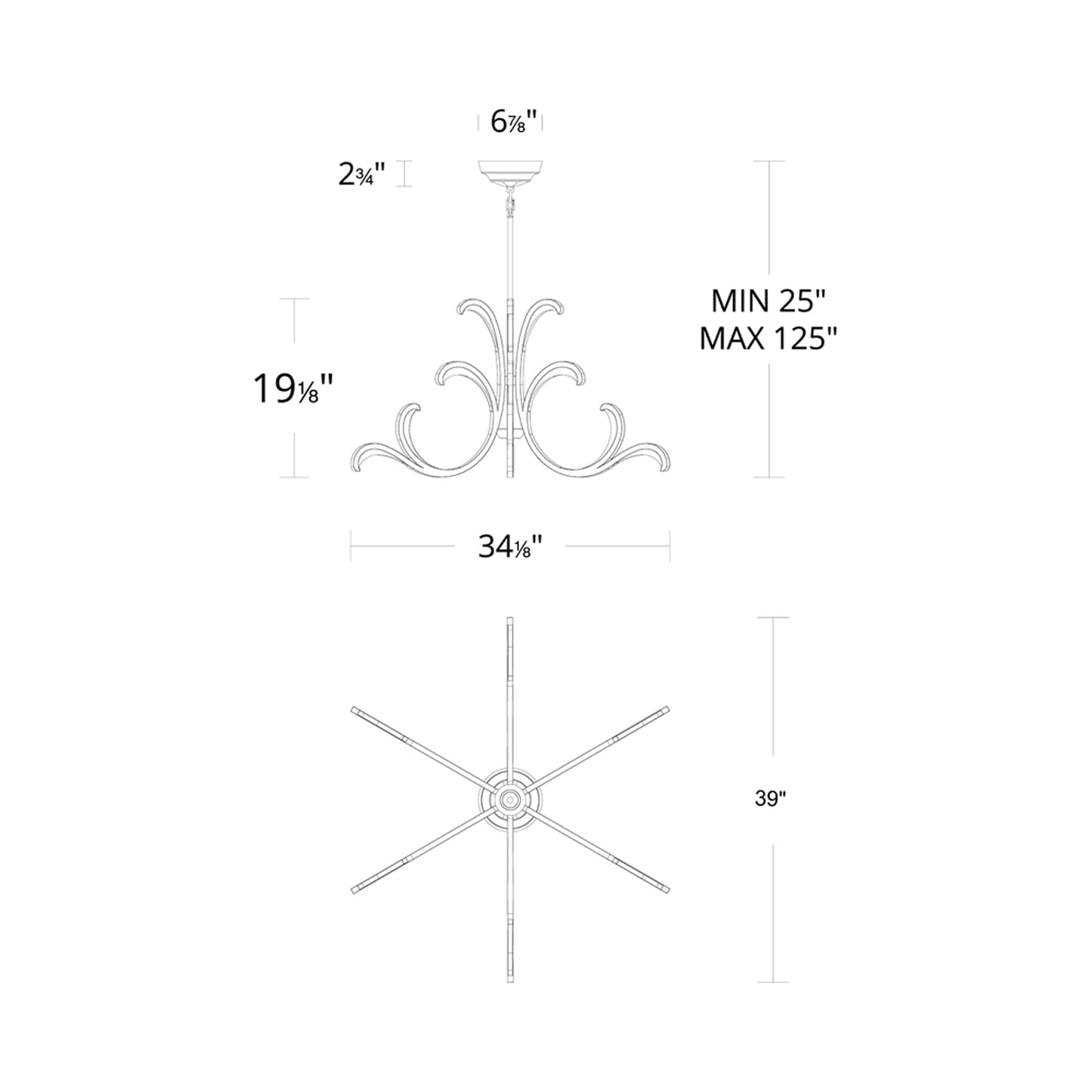 Lombardy LED Pendant Light - line drawing.