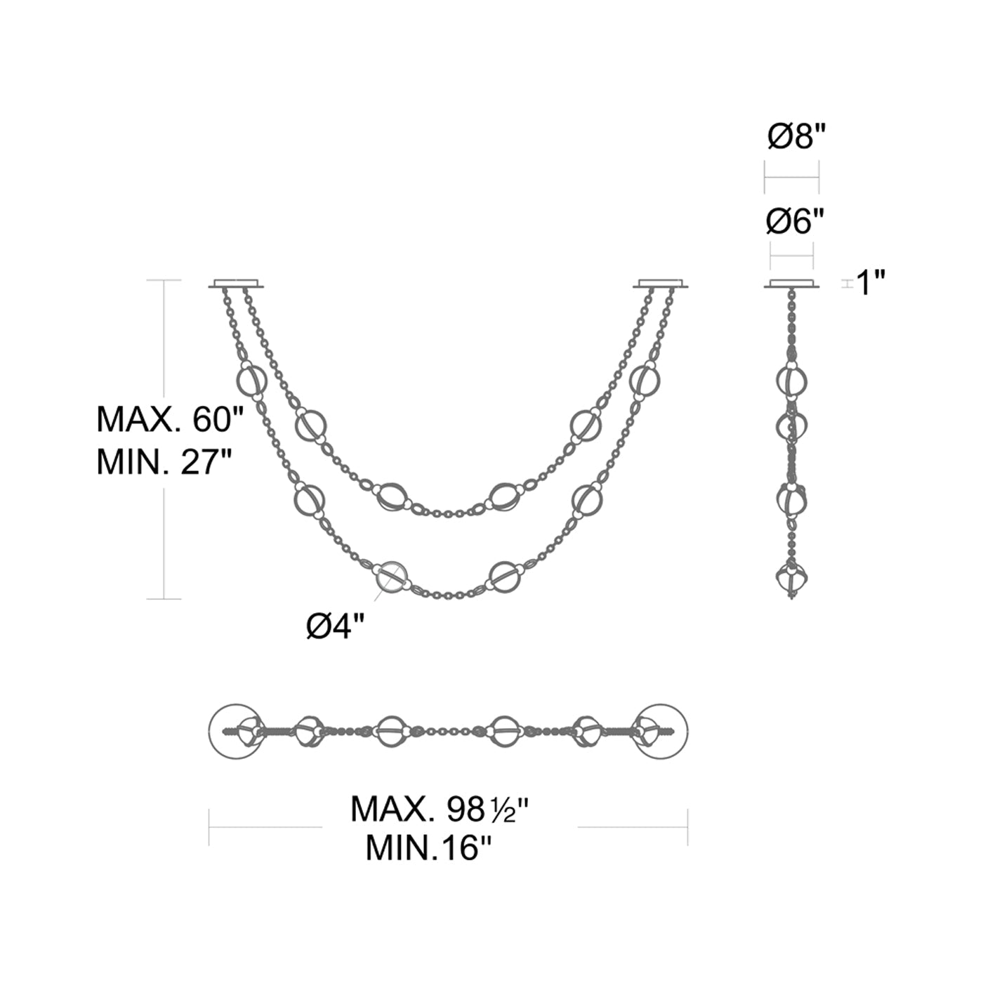 Lovelace LED Pendant Light - line drawing.