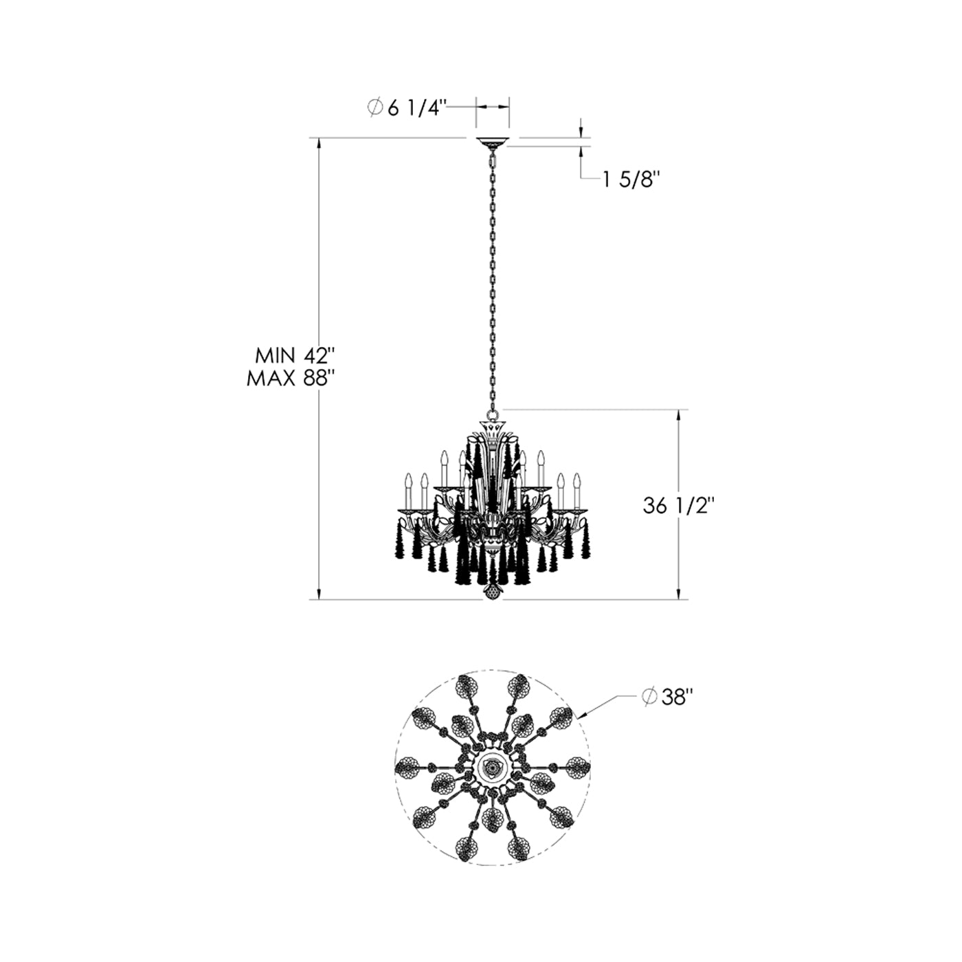 MacLyn Chandelier - line drawing.